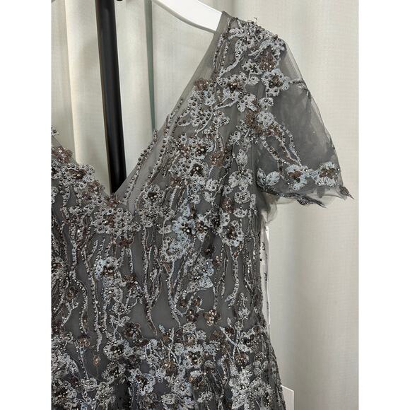 Mac Duggal Embellished Butterfly Fit Flare Tea-Length Dress Gray 20392 Sz 10 NWT - Picture 6 of 16